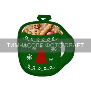 Potholder ARDESTO Christmas Green Mug 20х20cm, 100% polyester (front), 100% cotton (back), green