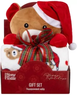 Set ARDESTO Christmas Bear 2 items: blanket 90x75cm, decor. toy 24cm, 100% polyester, brown
