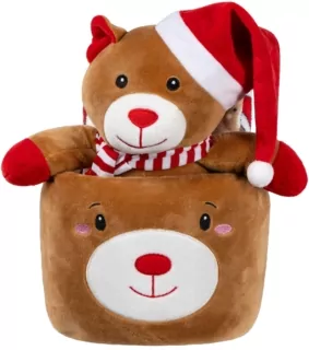 Set ARDESTO Christmas 3 items: blanket 90x75cm, decor. toy 25cm, basket D20cm, 100% polyester, brown