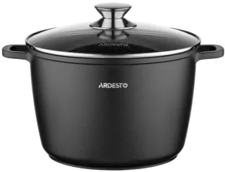 Deep Casserole with glass lid ARDESTO Gemini Lazio, 6.2l, aluminum, black